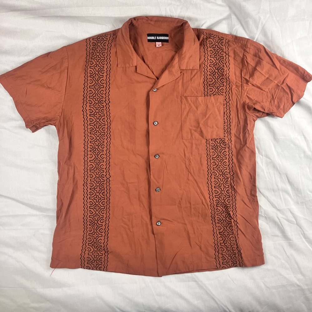 Men’s Double Rainbouu Orange Hawaiian Short-sleeve Button Up Shirt